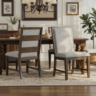 Sunvega Solid Rubberwood Upholstered Dining Chairs Set of Two with Gray Fabric
