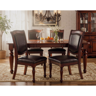 Sunvega Formal Dark Brown Rubberwood Dining Chairs with Padded Faux Leather Upholstery