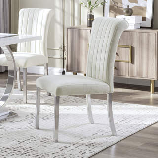 Sunvega Contemporary Gold and White Channel Tufted Back Dining Chair with O-Shaped Legs