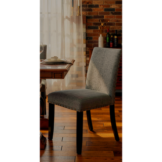 Sunvega Modern Set of 2 Grey Fabric Dining Chairs with Plush Cushion and Nailhead Trim