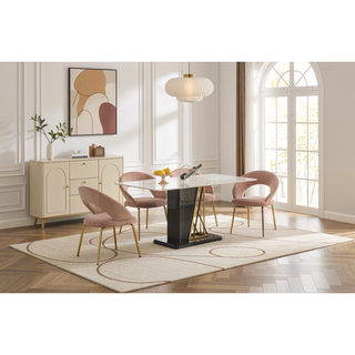 Sunvega Velvet Fabric Dining Chair with Curved Backrest and Golden Metal Legs for Kitchen