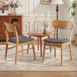 Sunvega Dark Grey Upholstered Dining Chairs with Rubberwood Legs Set of 2