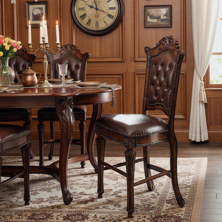 Sunvega Cherry Faux Leather Upholstered Counter Height Chairs with Nailhead Trim
