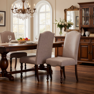 Sunvega Industrial Style Brown Cherry Ivory Upholstered Fabric Counter Height Dining Chairs