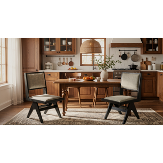 Sunvega Contemporary Black Dining Chairs with Light Gray Upholstered Padded Seat Cushions