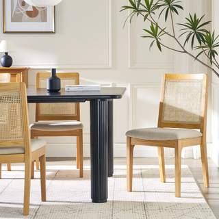 Sunvega Modern Solid Wood Dining Chair with Rattan Inset Back in Set of 2