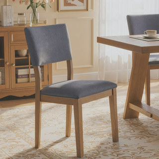Sunvega Modern Farmhouse Dining Side Chair with Blue Linen-Like Upholstery and Light Brown Frame