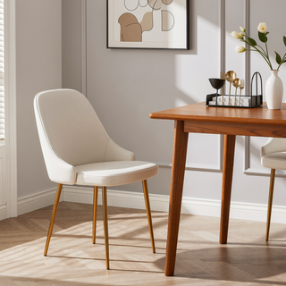 Sunvega Marcel Glam Dining Chair with Gold Frame and White Faux Leather Set of 2