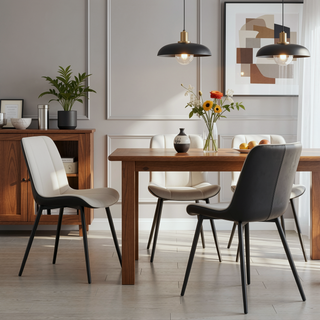 Sunvega PU Dining Chair Set with Smooth Line Design and Dark Gray White Splicing Colors