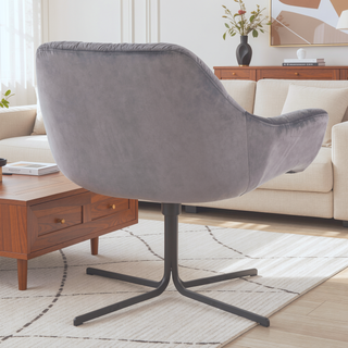 Sunvega Contemporary Swivel Lounge Chair in Black Metal and Grey Velvet