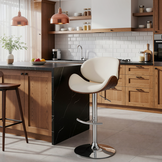 Sunvega Adjustable Bar Stool with Chrome Base and Soft Ecru Leatherette Upholstery