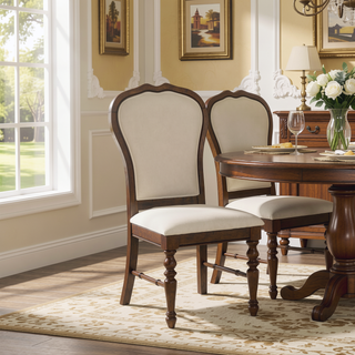Sunvega Rich Brown Upholstered Dining Side Chairs with Ivory Cushions Set of 2