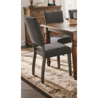 Sunvega Antique Light Gray Fabric Upholstered Dining Chair Set of 2 with Nailhead Trim