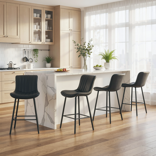 Sunvega Faux Leather Counter Stools Set of 2 with Metal Legs for Kitchen and Dining Room