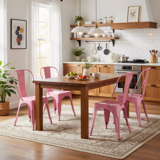 Sunvega High Gloss Pink Metal Dining Chairs Set of 4 with 18 Inch Seat Height