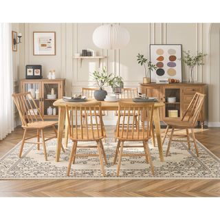 Sunvega Natural Oak Finish Casual Look Dining Table for 6 Kitchen Furniture