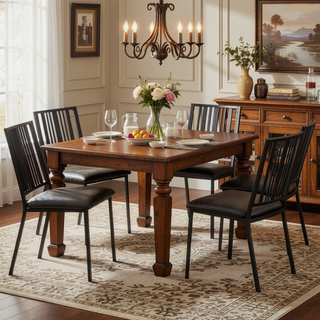 Sunvega Slat Back Side Chair with Padded Seat Cushion and Wooden Top in Brown and Black