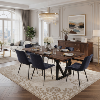 Sunvega Brown PU Leather Dining Chairs with Metal Legs and Wave Pattern Upholstery