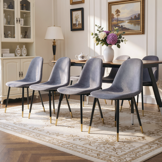 Sunvega Mid-Century Inspired Blue Velvet Dining Chairs Set with Metal Legs