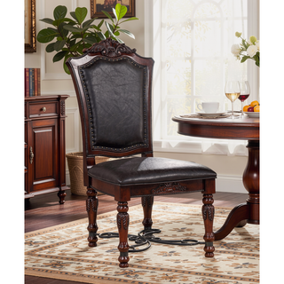 Sunvega Traditional Walnut Solid Wood Dining Chairs with Dark Brown Leatherette Seats