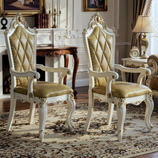 Sunvega Butterscotch and Antique Pearl Tufted Arm Chairs Set of 2 with Queen Anne Legs