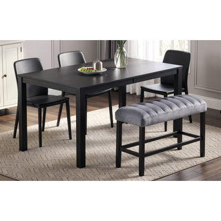 Sunvega Transitional Dining Table with Faux White Marble Top and Black Wood Base