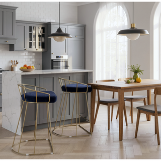 Sunvega Gold Tone Metal Frame with Upholstered Seat Counter Stools Set of 2