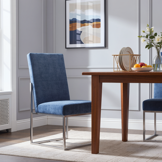 Sunvega Modern Velvet Upholstered Stainless Steel Dining Chair with Chrome Finish