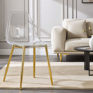 Sunvega Modern Minimalist Transparent PET Plastic Dining Chair with Gold Plated Legs