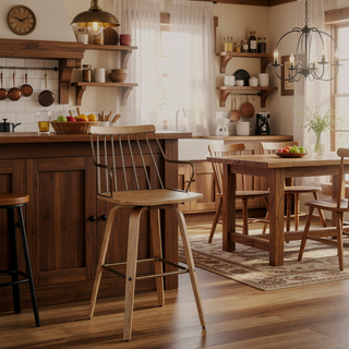 Sunvega Preston Farmhouse Counter Stool with White Washed Wood and Swivel Seat