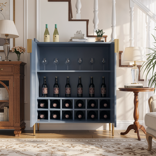 Sunvega Modern 2 Door Home Wine Bar Cabinet with Adjustable Storage Shelf and Wine Rack