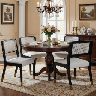 Sunvega Modern Farmhouse PU Dining Chairs with Thick Padded Seat and Solid Wood Legs