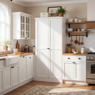 Sunvega Modern Kitchen Pantry Cabinet with Glass Doors and Adjustable Shelves for Living Room