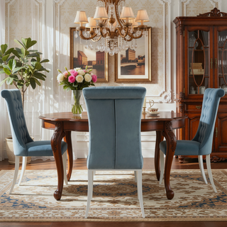 Sunvega Dark Grey Velvet Upholstered Tufted Side Chair with Chrome Base for Dining