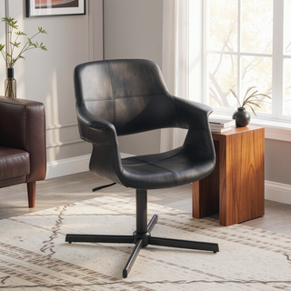 Sunvega Retro Chic Modern Swivel Accent Chair with Black Faux Leather Upholstery