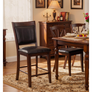 Sunvega Farmhouse Style Espresso Brown Faux Leather Upholstered Bench with Footrest
