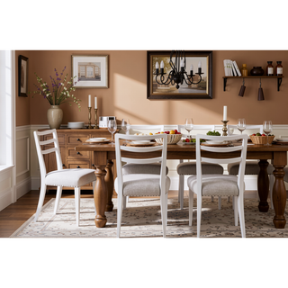 Sunvega White Finish Ladderback Side Dining Chair with Polyester Upholstered Seat Set of 2