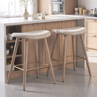 Sunvega Contemporary Counter Stool with Cream Fabric Upholstery and White Washed Wood