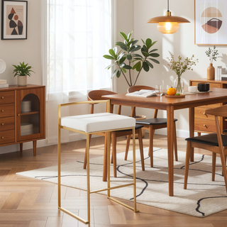 Sunvega Glam Contemporary Stackable Counter Stool with White Velvet Cushion Set of 3