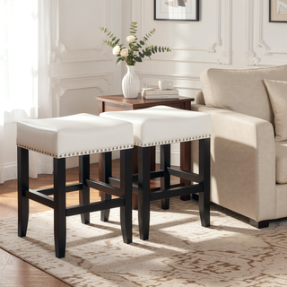 Sunvega Brown Bonded Leather Saddle Seat Backless Counter Stools Set of 2