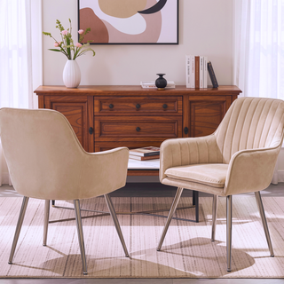 Sunvega Blue Velvet Mid-Back Dining Chairs with Gold Plated Legs for Living Room