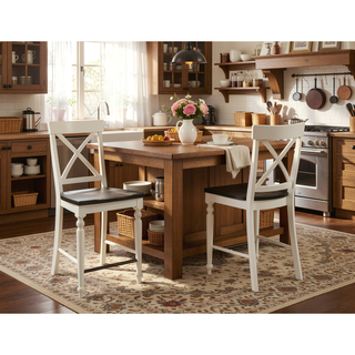 Sunvega Country Style Dark Mocha and Antique White Bar Stools Set of 2