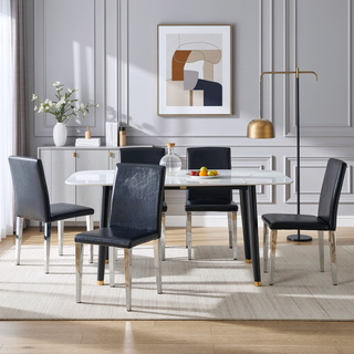 Sunvega Black PU Dining Chairs with Silver Metal Legs and High Elasticity Sponge Filling for Living Room