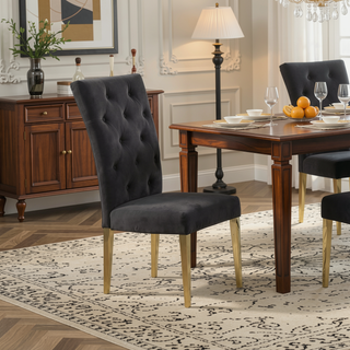 Sunvega Modern Velvet Upholstered Dining Chair Set with Tufted Back and Gold Legs