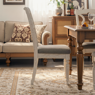 Sunvega Whitewash Finish Ladder Back Side Chair with Padded Taupe Fabric Seat Set of 2