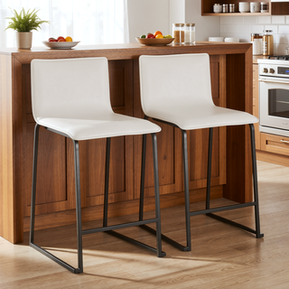 Sunvega Modern Faux Leather and Metal Counter Stool with Footrest for Kitchen Dining
