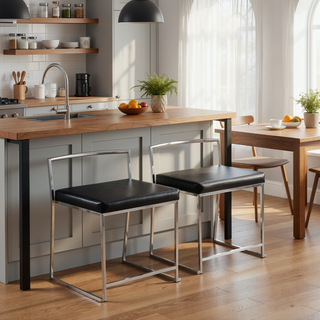 Sunvega Modern Stackable Dining Chairs with Upholstered Seat and Metal Frame Set of 2