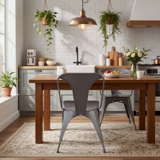 Sunvega Industrial Metal Dining Chair Set of 2 with Matte Grey Finish