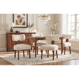 Sunvega Set of 2 Linen Fabric Modern Armless Dining Chairs With Curved Backrest