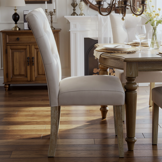 Sunvega Gray Synthetic Leather and Oak Finish Side Chairs with Upholstered Back and Seat